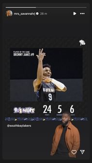 Savannah's IG story for Bronny